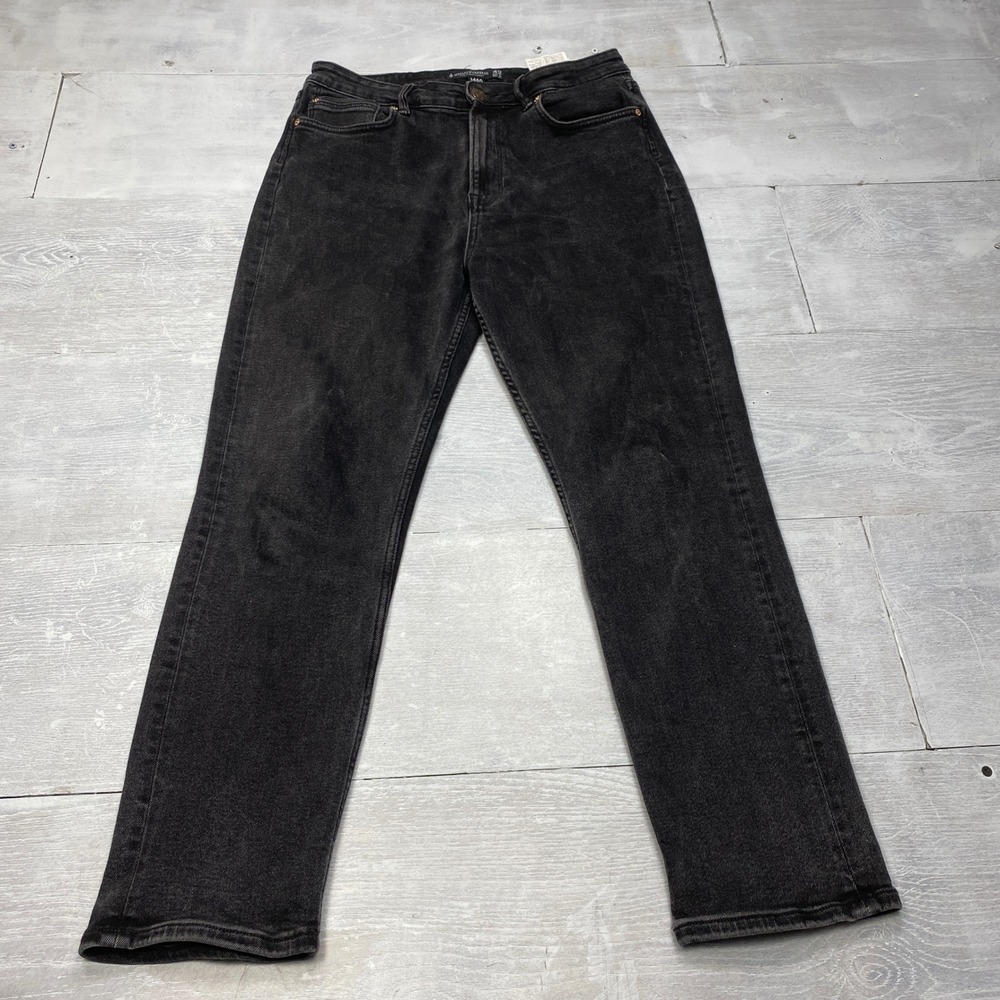 Stradivarius Slim Mom Jeans Womens 10 Black High Waist Faded Denim 1465 42